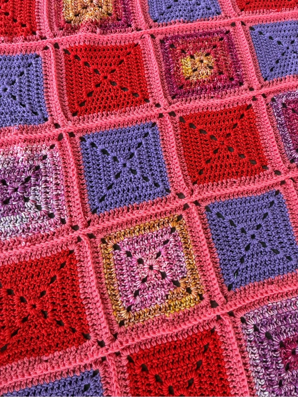 Handmade Crochet Granny Square Blanket - Pink & Purple